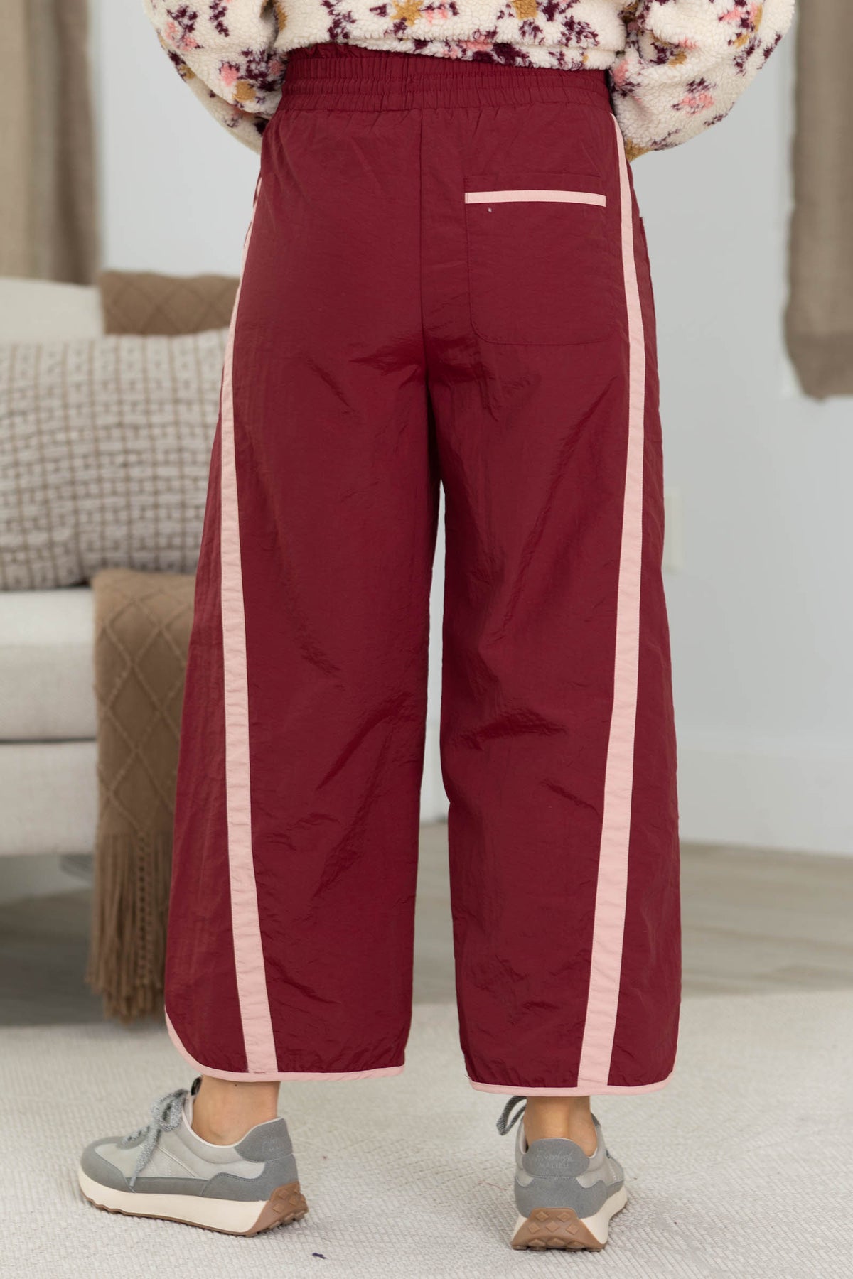 Elastic Waist Pull On Track Pant With Stripes