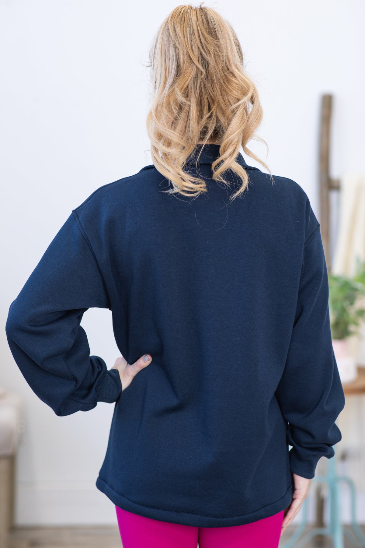 Navy Half-Zip Pullover With Drawstring