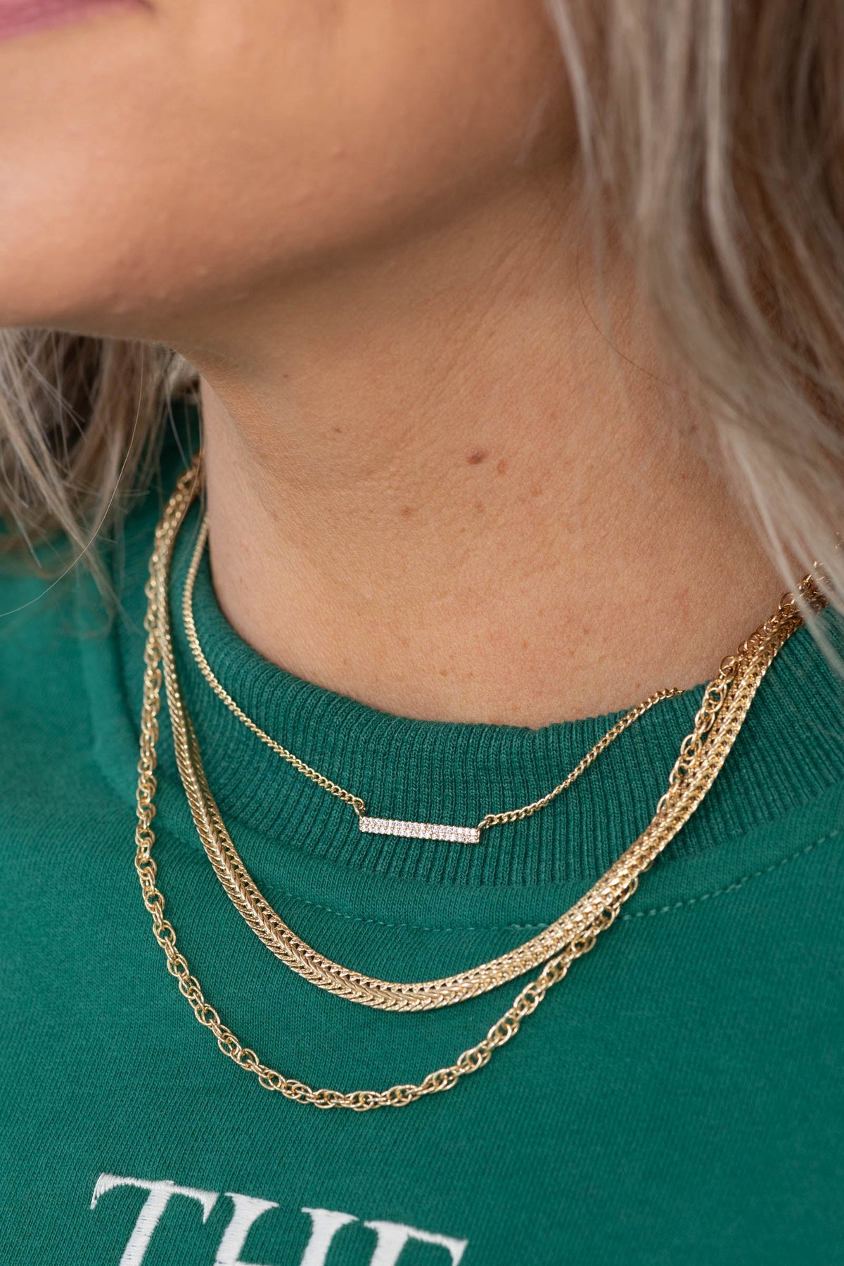 Triple Layered Snake Chain Rhinestone Necklace