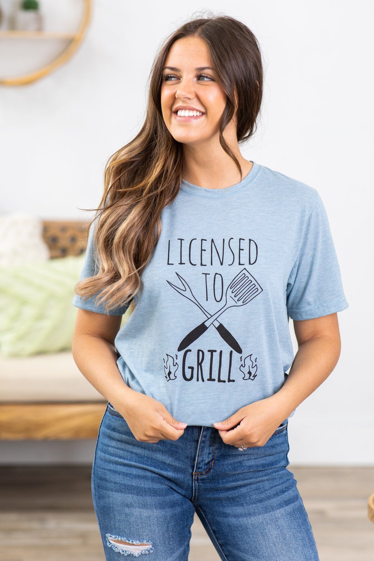 Dusty Blue Licensed To Grill Graphic Tee - Filly Flair