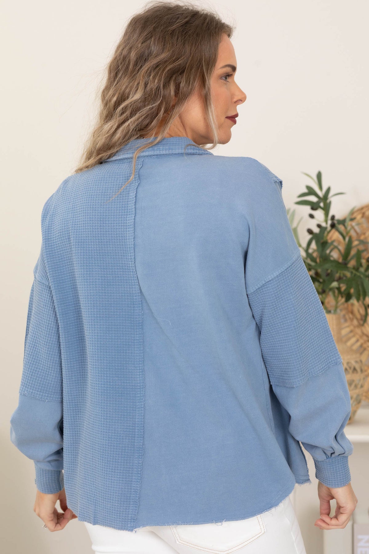 Garment Washed French Terry Waffle Shirt Jackets