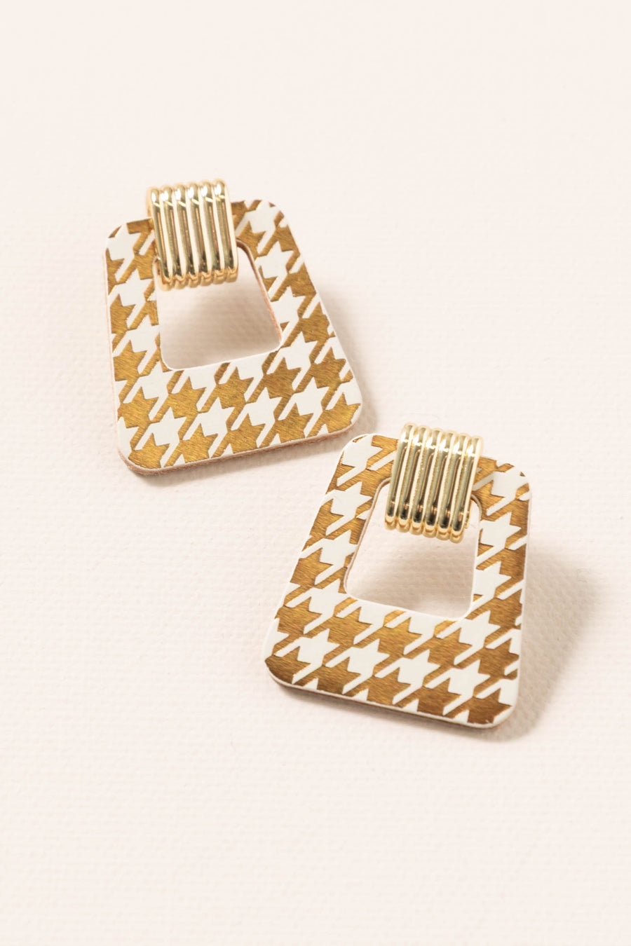 Ecru & Bronze Houndstooth Avery Earrings
