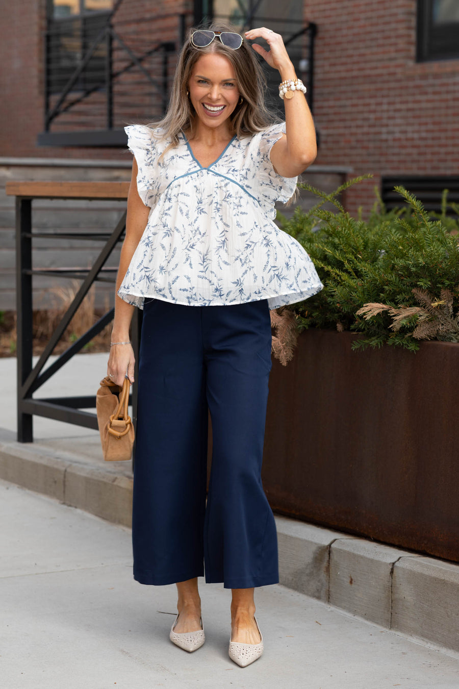 Navy High Waist Culotte Pants