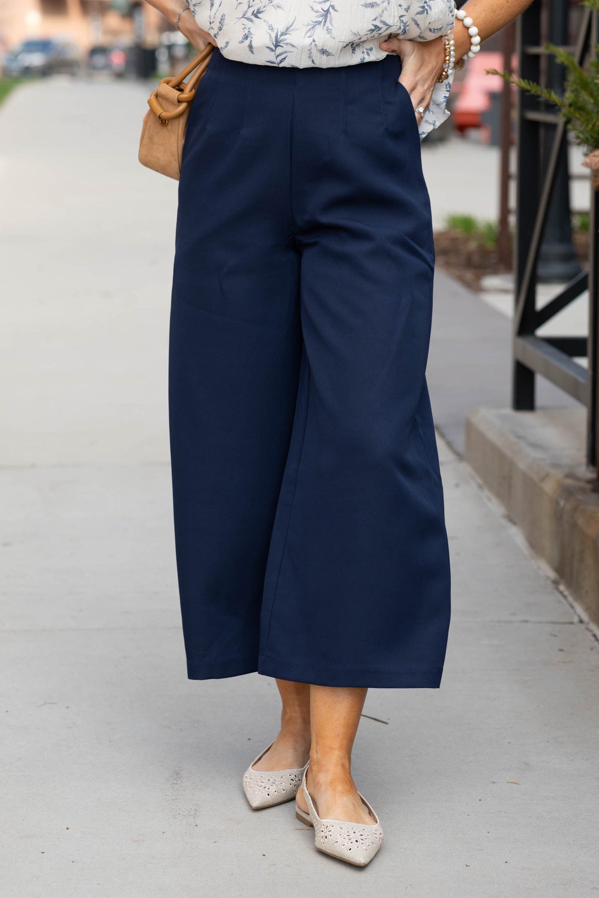 Navy High Waist Culotte Pants
