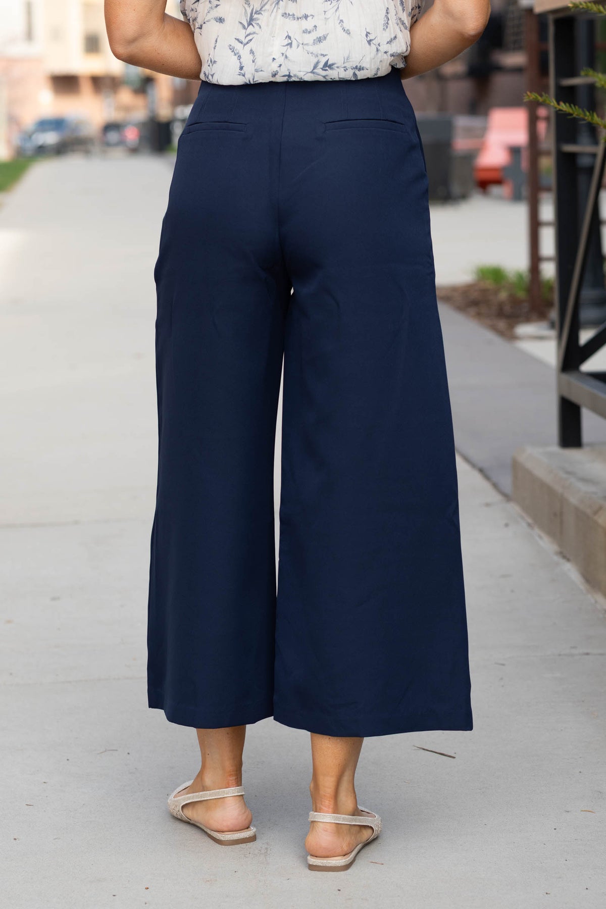 Navy High Waist Culotte Pants