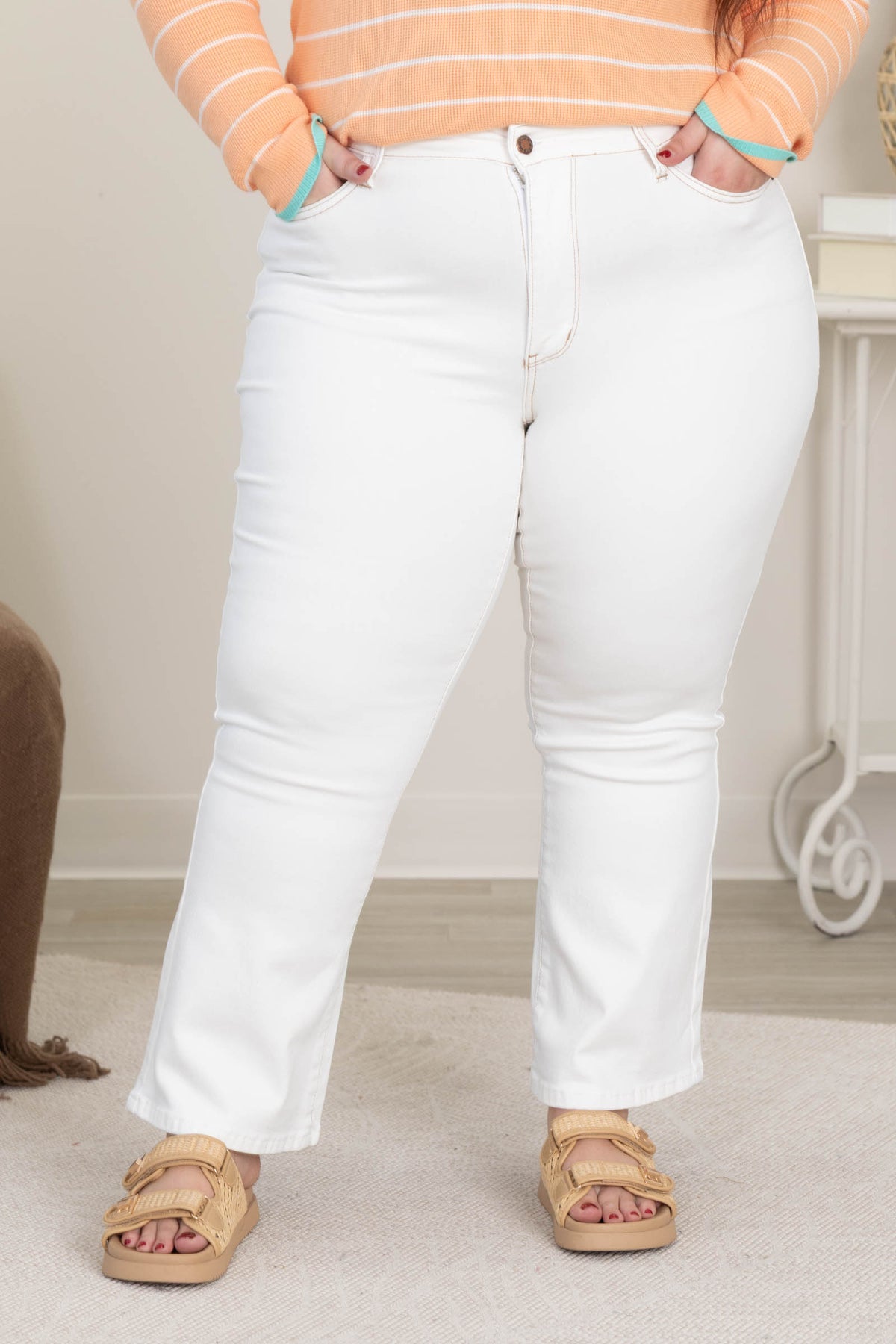 Judy Blue Off White High Waist Kick Flare Jean