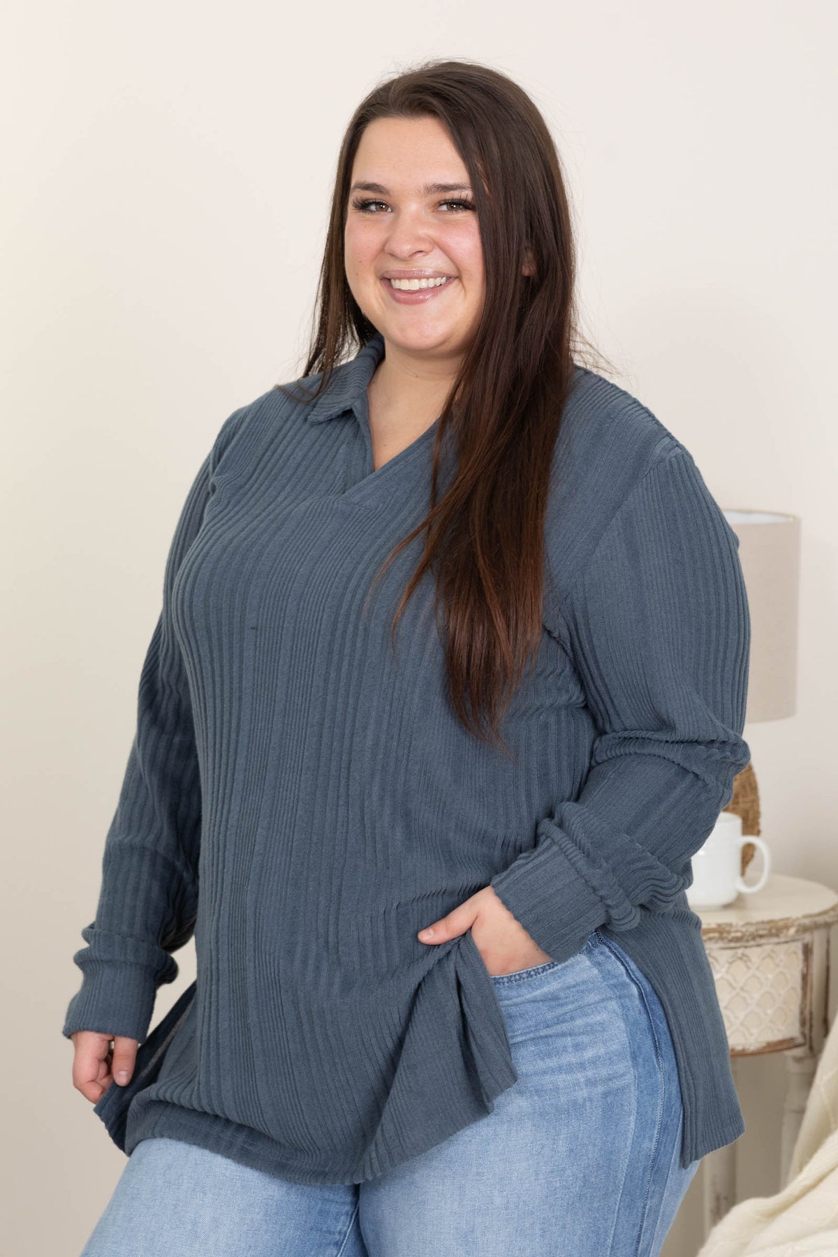 Denim Blue Wide Ribbed Hacci Tunic