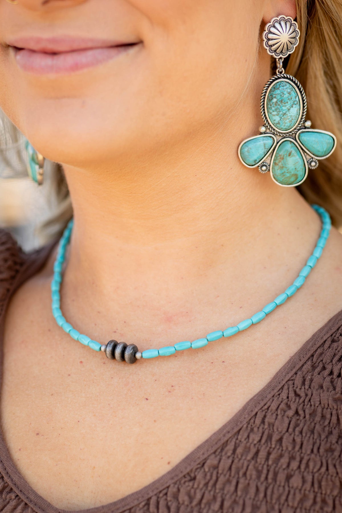 Turquoise Choker Necklace with Faux Navajo