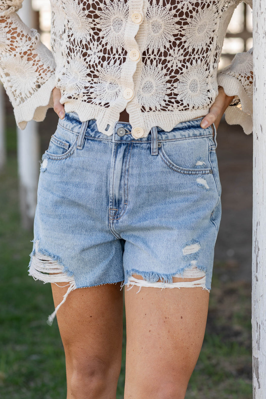Hidden Medium Light Distressed Shorts- 100% Cotton