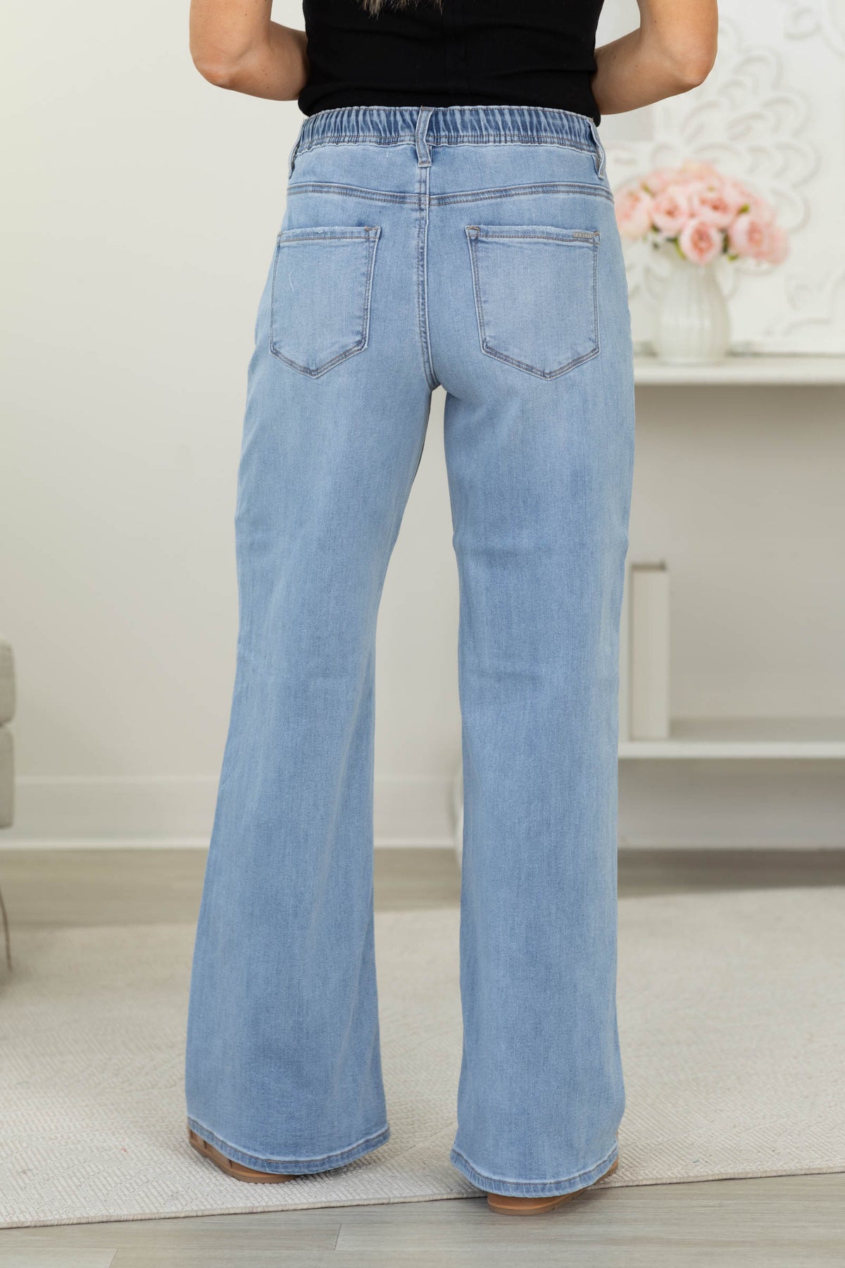 Risen Band Slouchy Wide Jeans With Drawstring