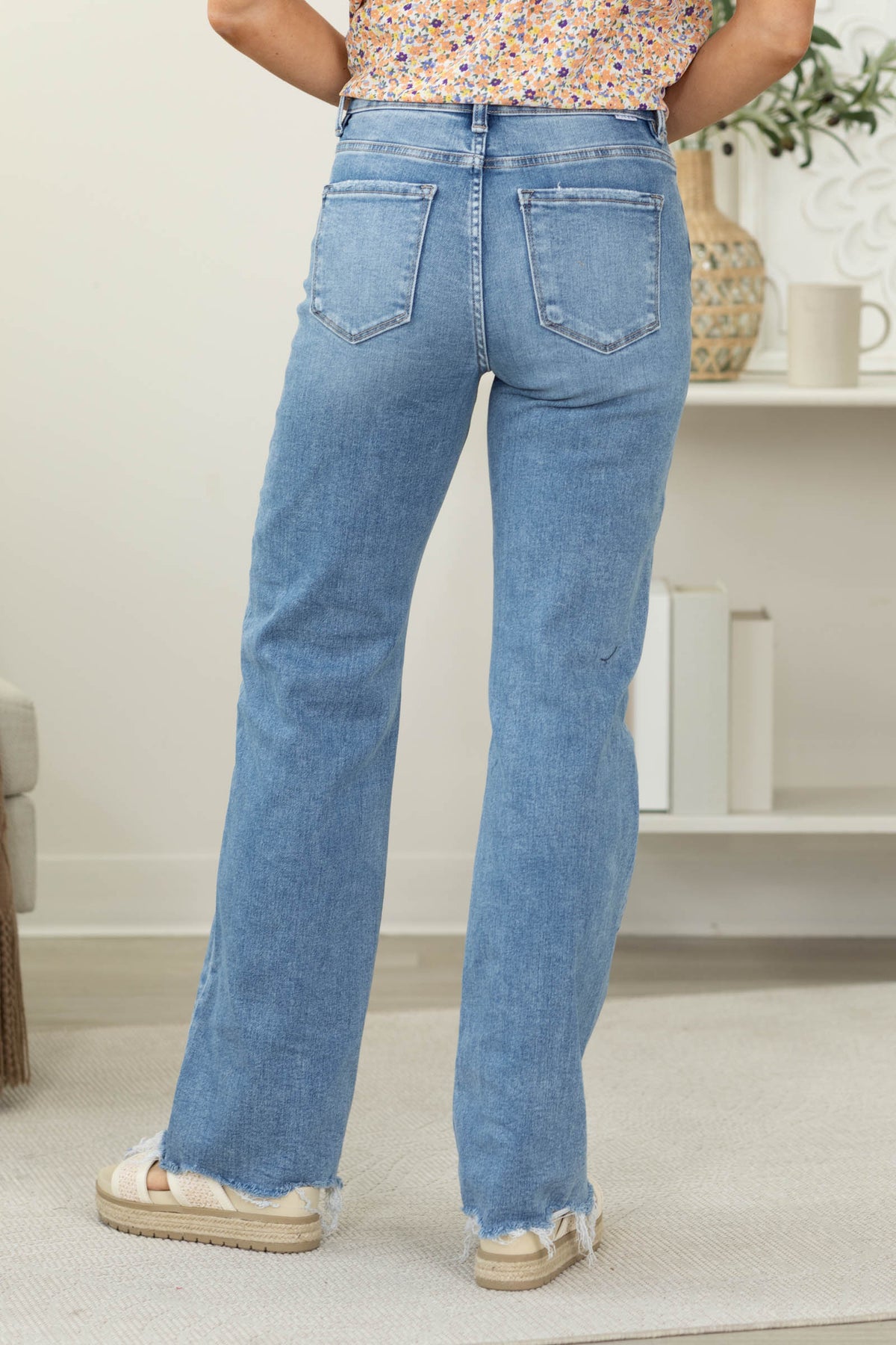 Risen Tummy Control High Rise Raw Cut Hem Jean