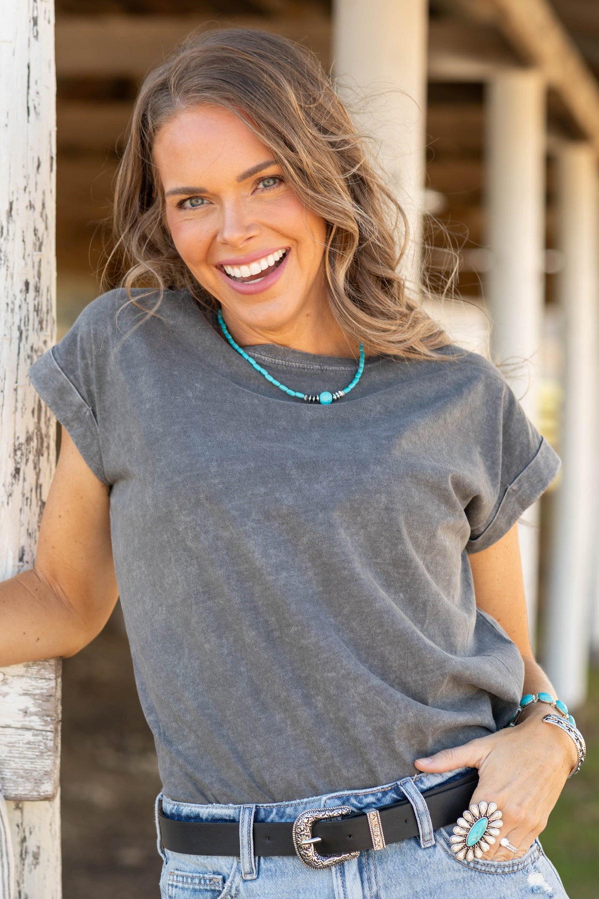 Halo Washed Cuffed Short Sleeve Knit Tees- 100% Cotton