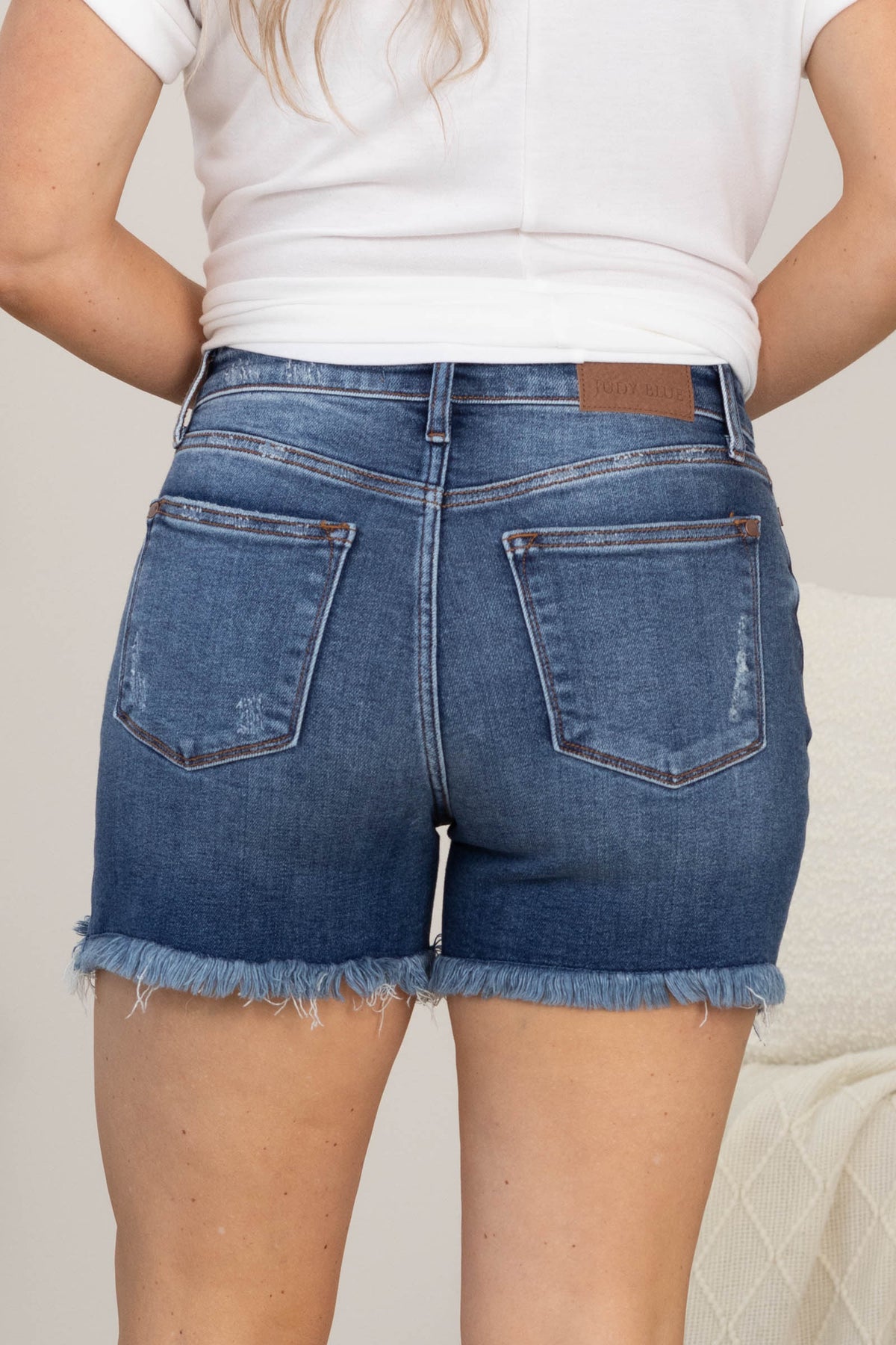 Judy Blue 2 Button Dad Shorts With Distress