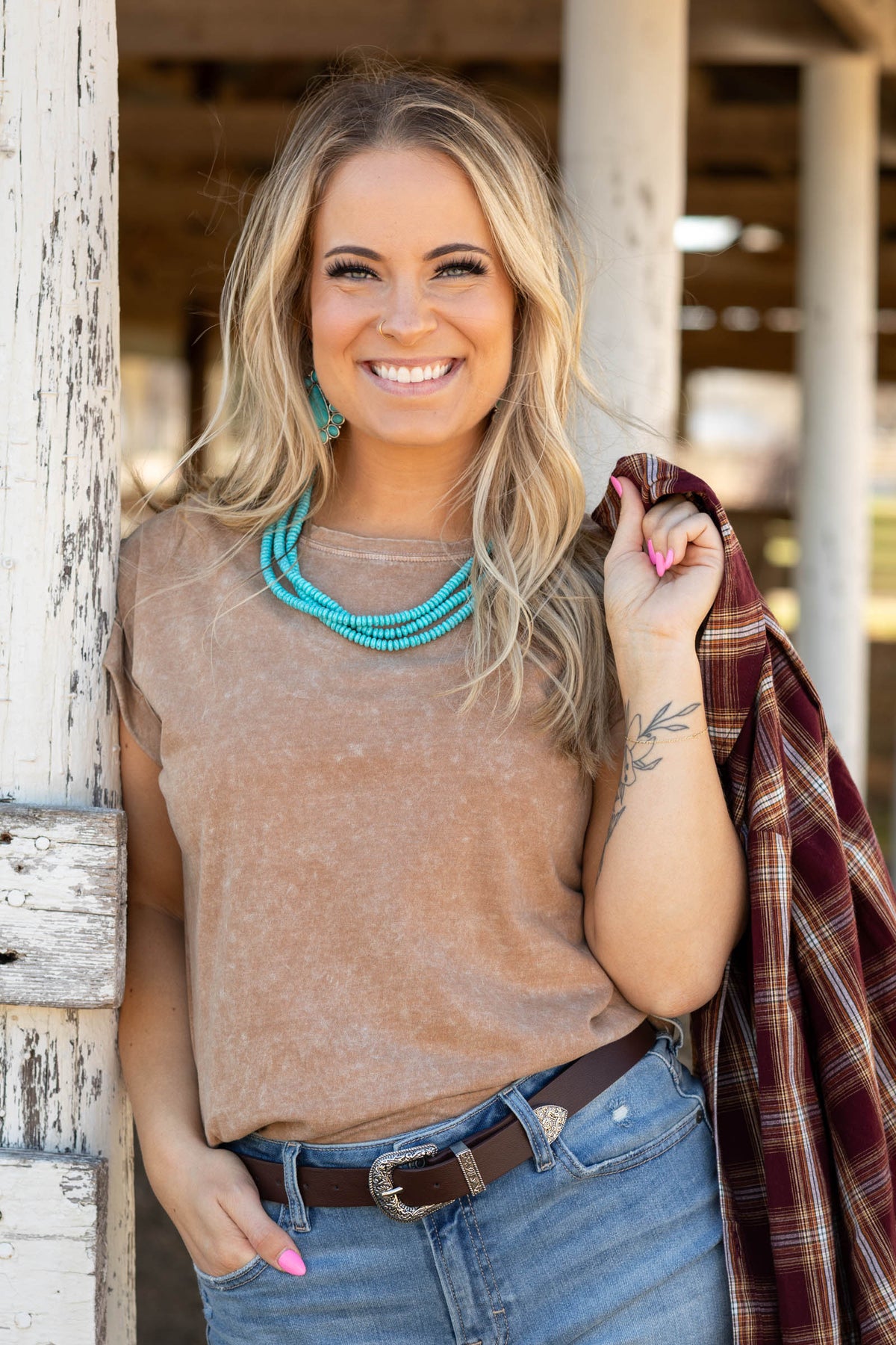 Halo Washed Cuffed Short Sleeve Knit Tees- 100% Cotton