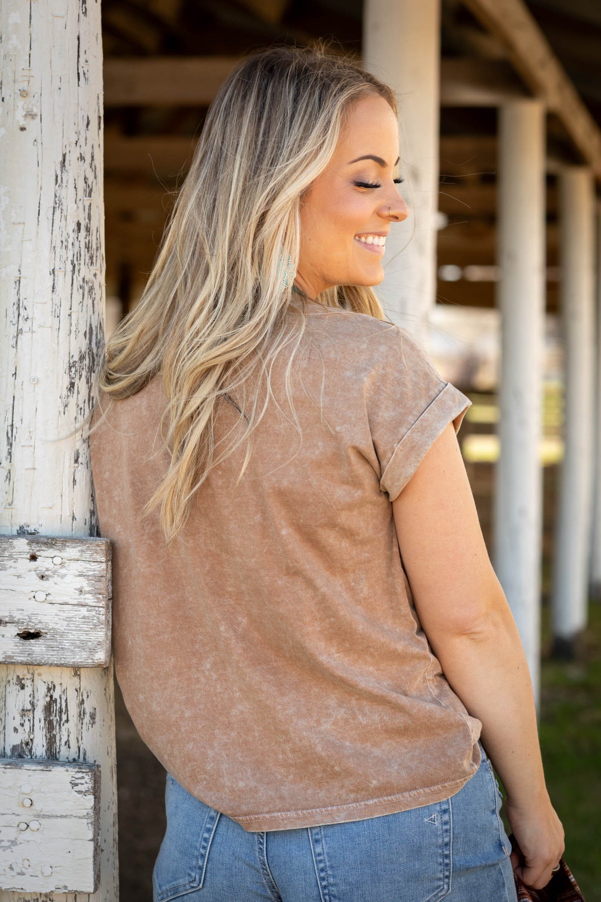 Halo Washed Cuffed Short Sleeve Knit Tees- 100% Cotton