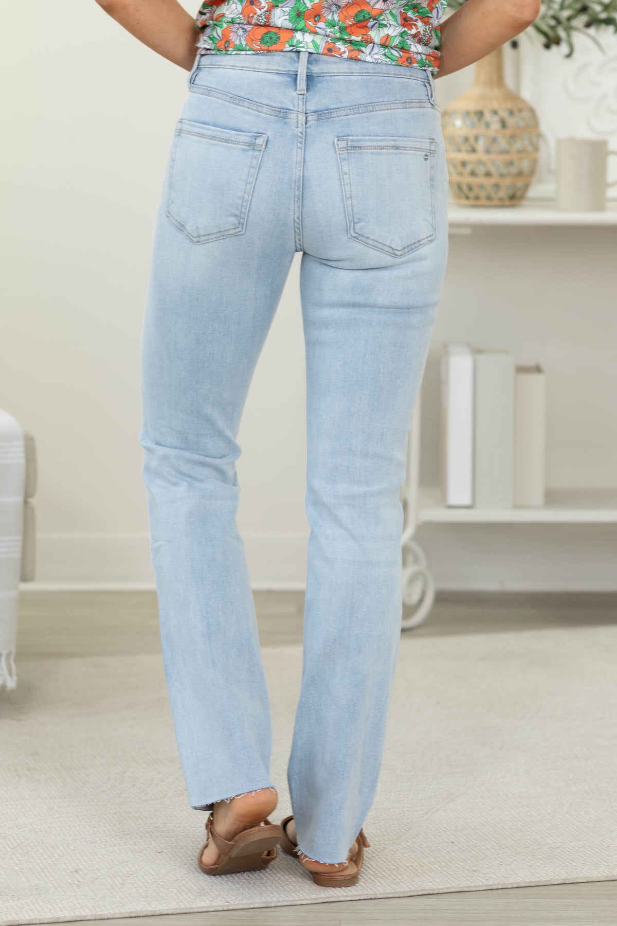 Mica Light Wash Distressed Knee Straight Leg Jeans