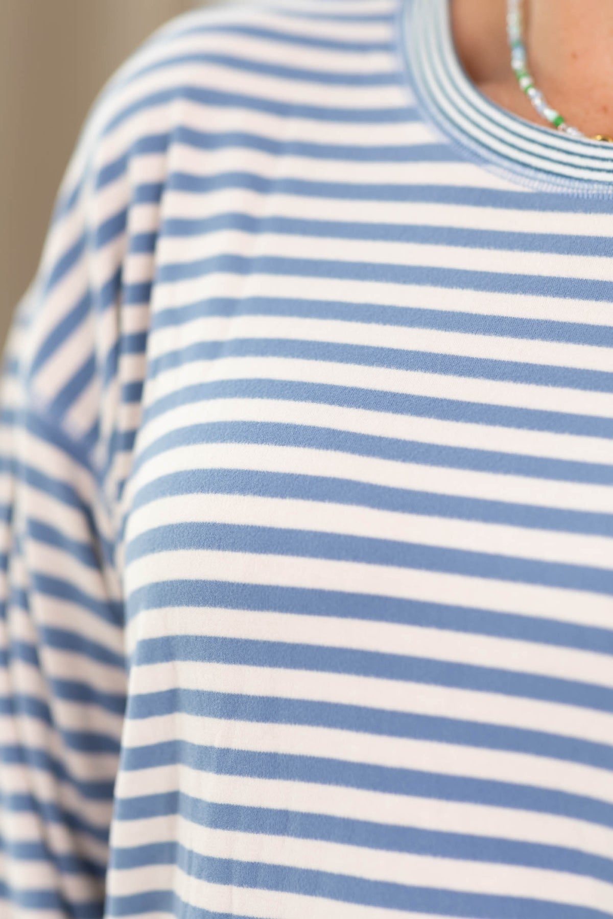 Staccato Drop Shoulder Brushed Stripe Knit Top