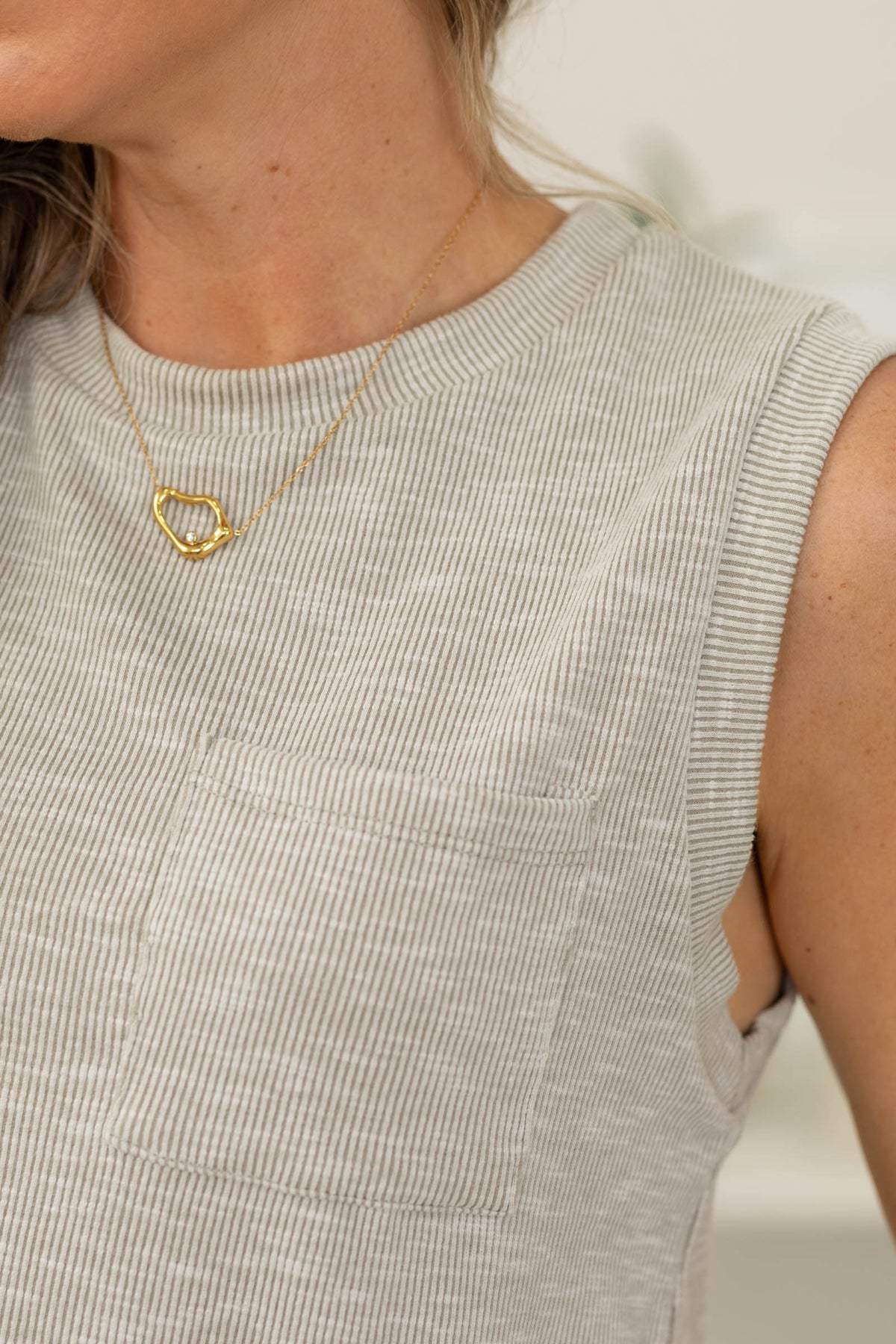 Beige Front Pocket Knit Tank Top
