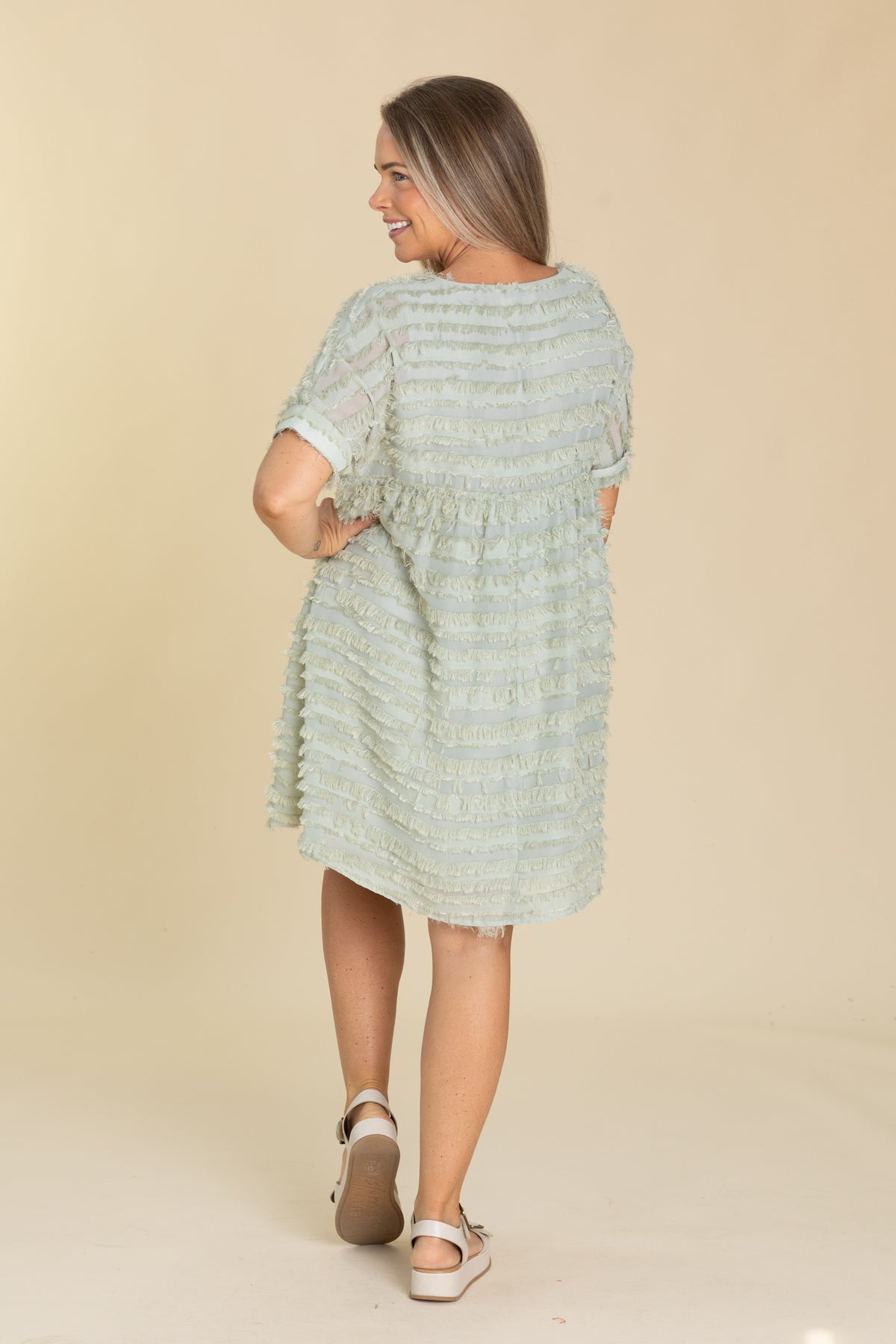Sage Eyelash Textured V-Neck Dress