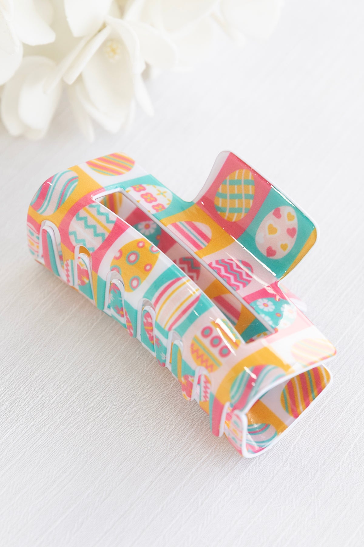 White With Easter Eggs Hair Claw Clip
