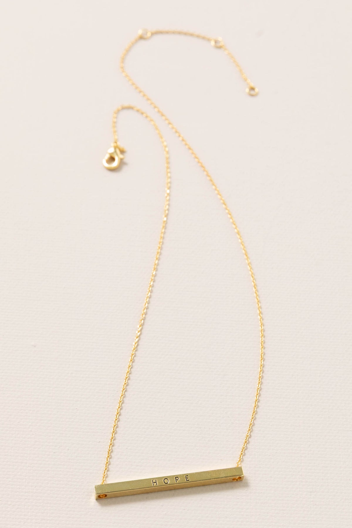 Hope Engraved Brass Bar Pendant Necklace