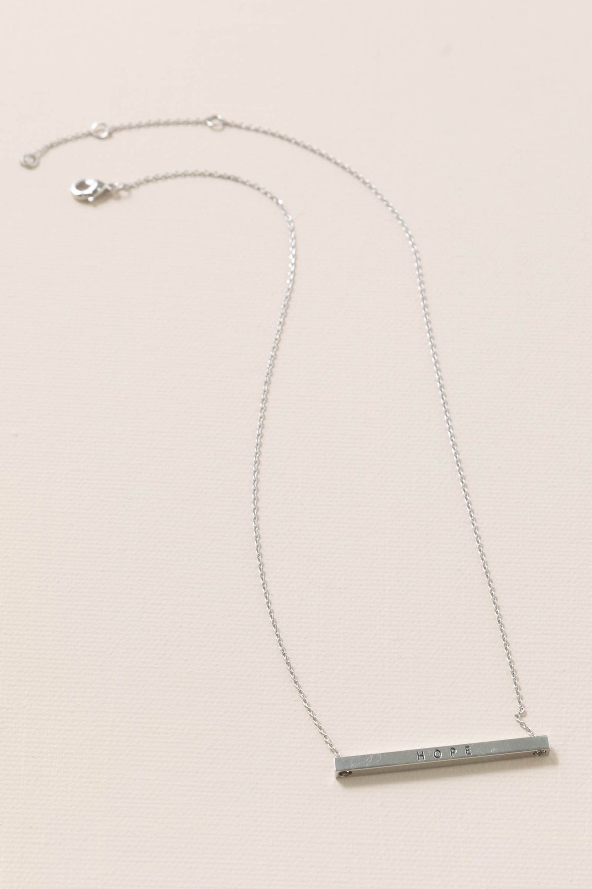 Hope Engraved Brass Bar Pendant Necklace