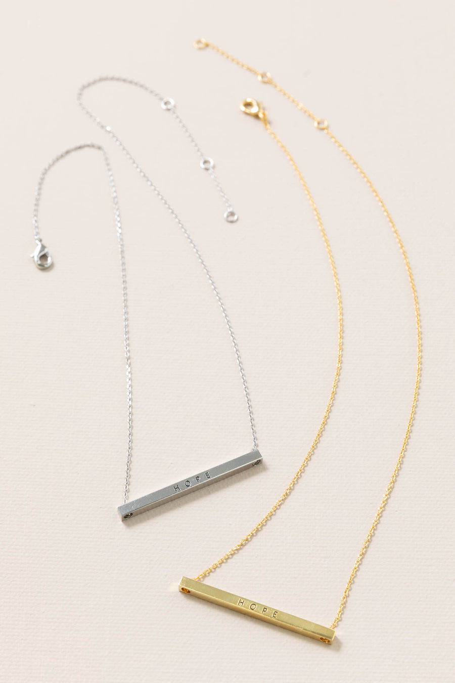 Hope Engraved Brass Bar Pendant Necklace