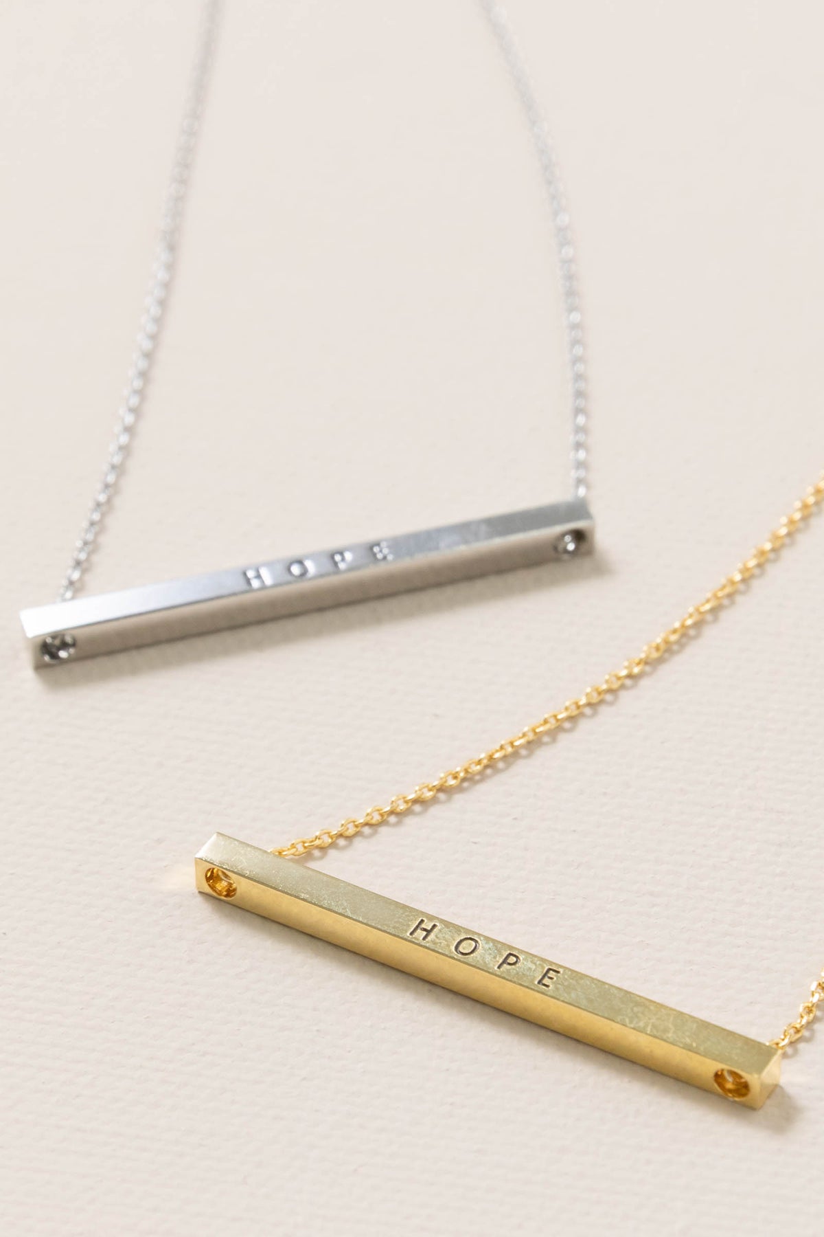 Hope Engraved Brass Bar Pendant Necklace
