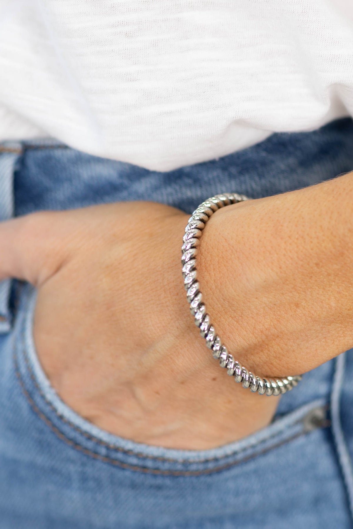 Silver Plated Burnished Chunky Rope Cuff