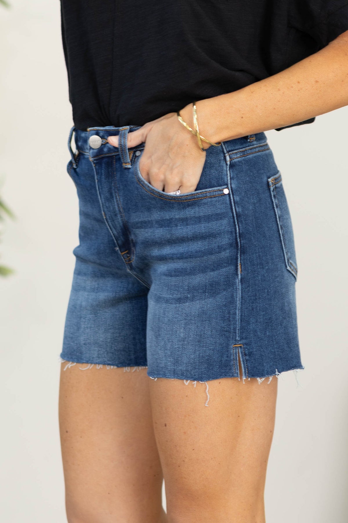 Risen High Rise Raw Cut Hem Side Slit Shorts