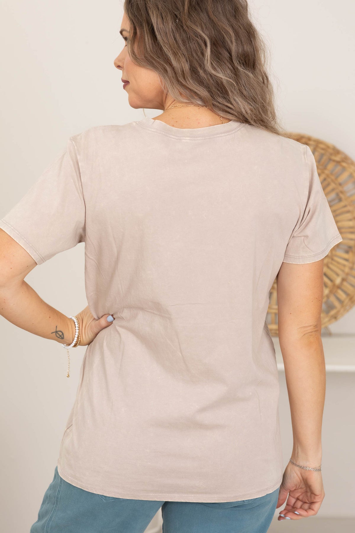 Washed Crew Neck Short Sleeve Knit Tops- 100% Cotton