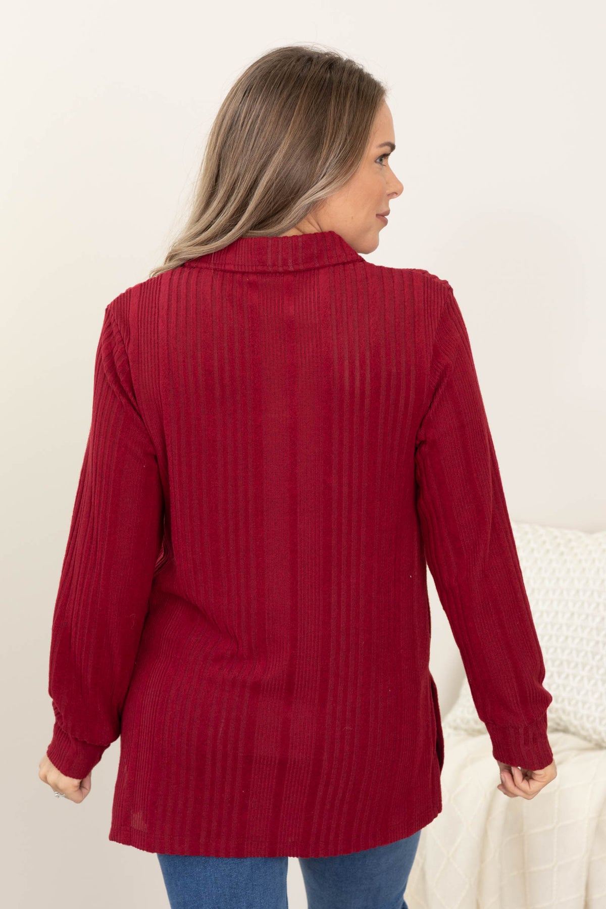 Dark Red Wide Ribbed Hacci Tunic
