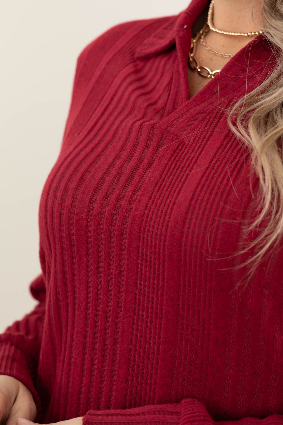 Dark Red Wide Ribbed Hacci Tunic