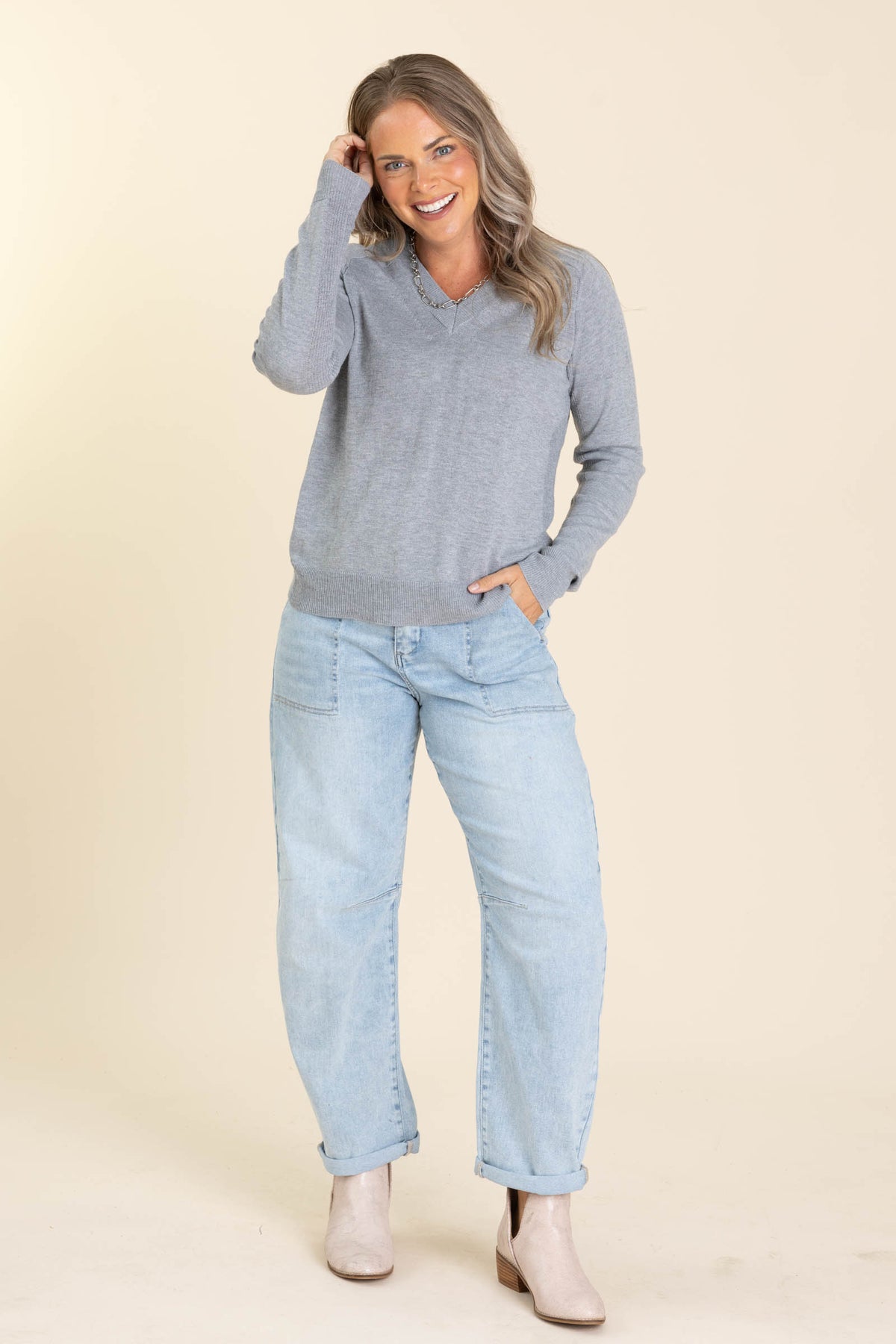 V-Neck Side Textured Knit Sweaters