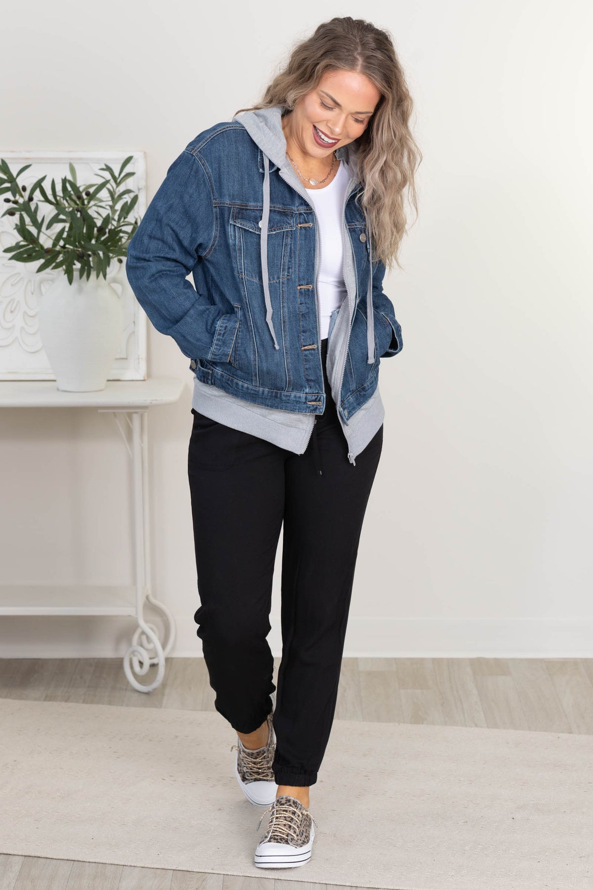 Risen Dark Wash Oversized Hoodie Denim Jacket