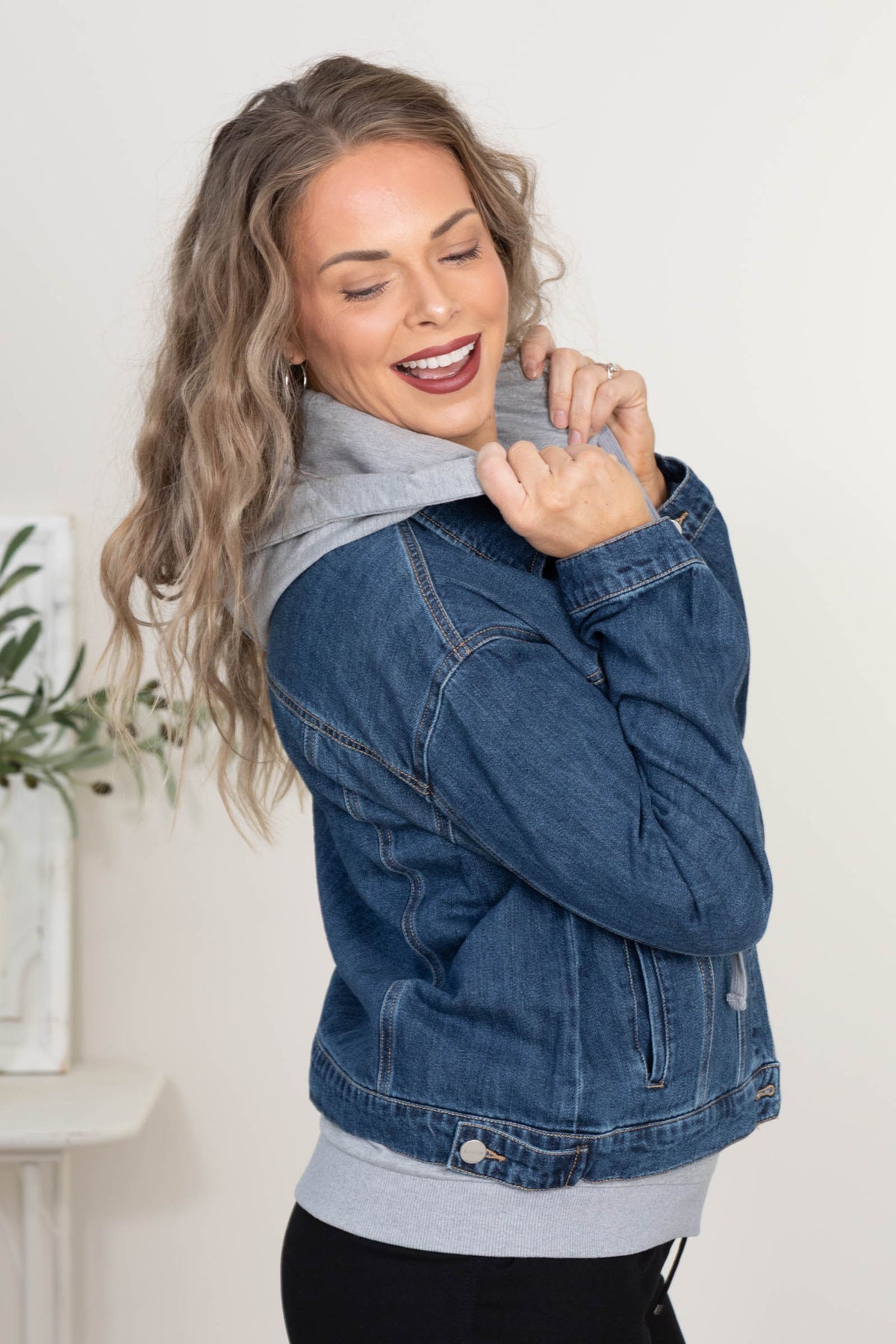Risen Dark Wash Oversized Hoodie Denim Jacket