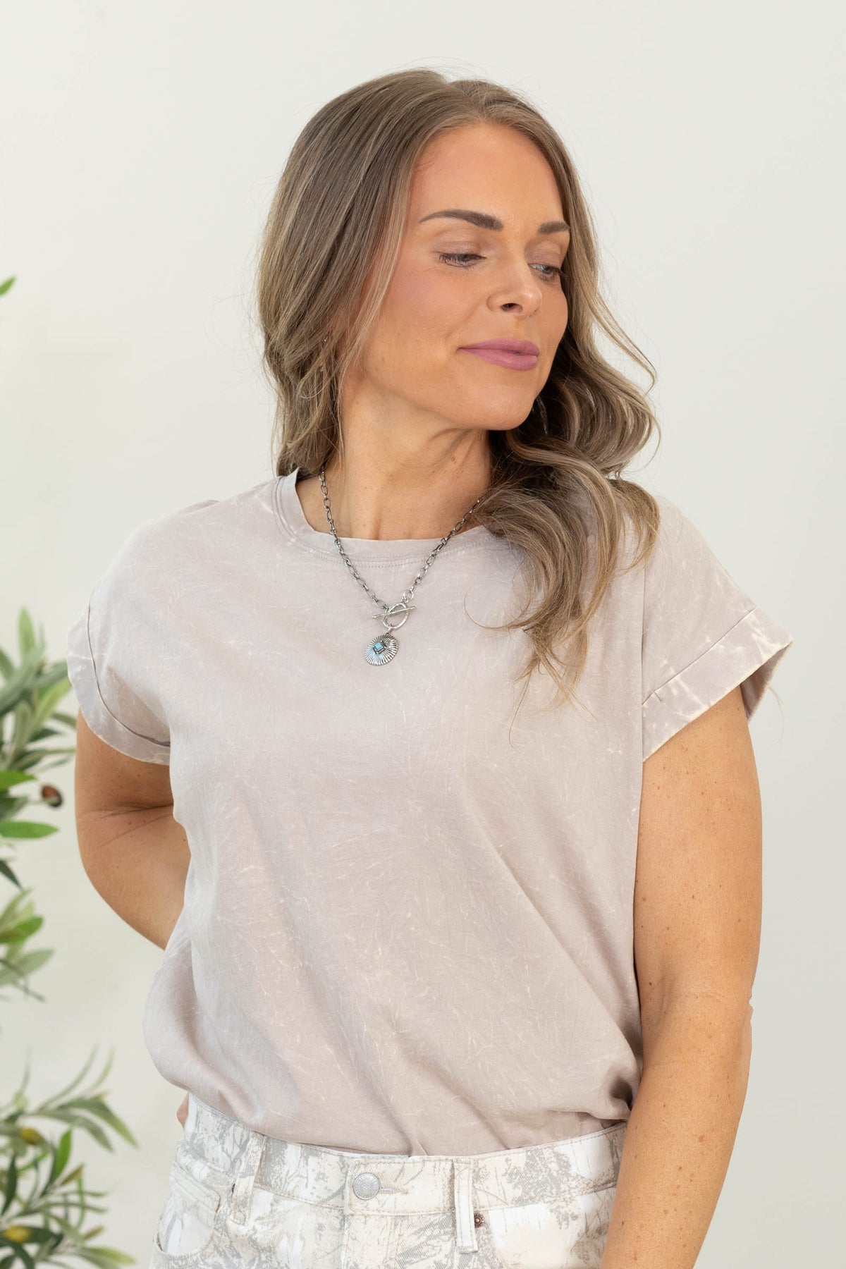 Crinkle Washed Folded Short Sleeve Knit Top- 100% Cotton