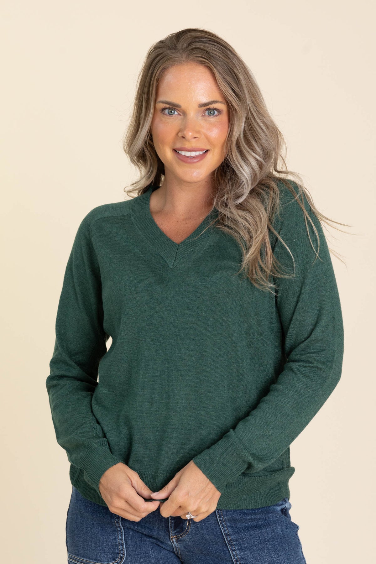V-Neck Side Textured Knit Sweaters