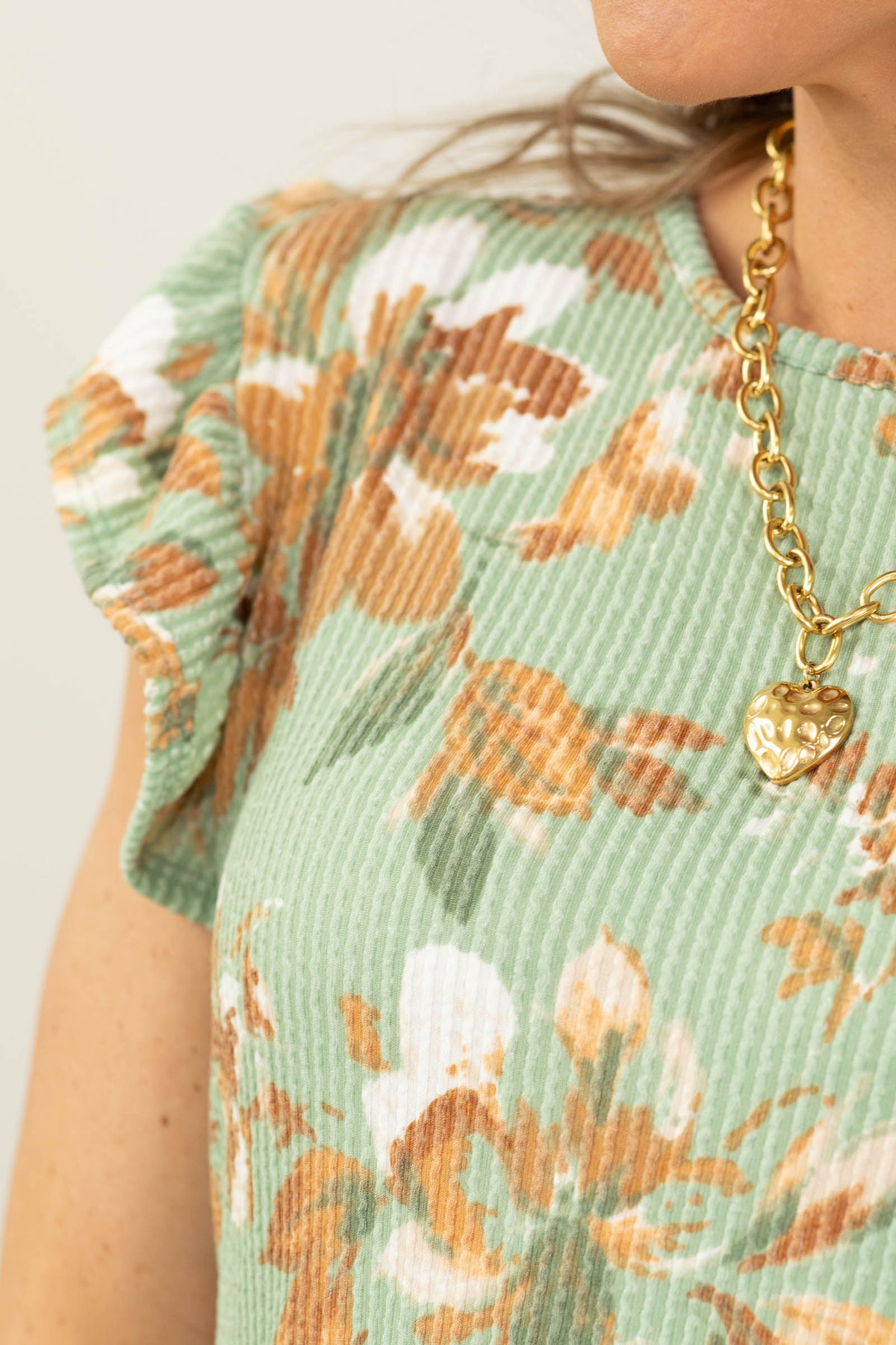 Floral Ribbed Ruffle Sleeve Dress