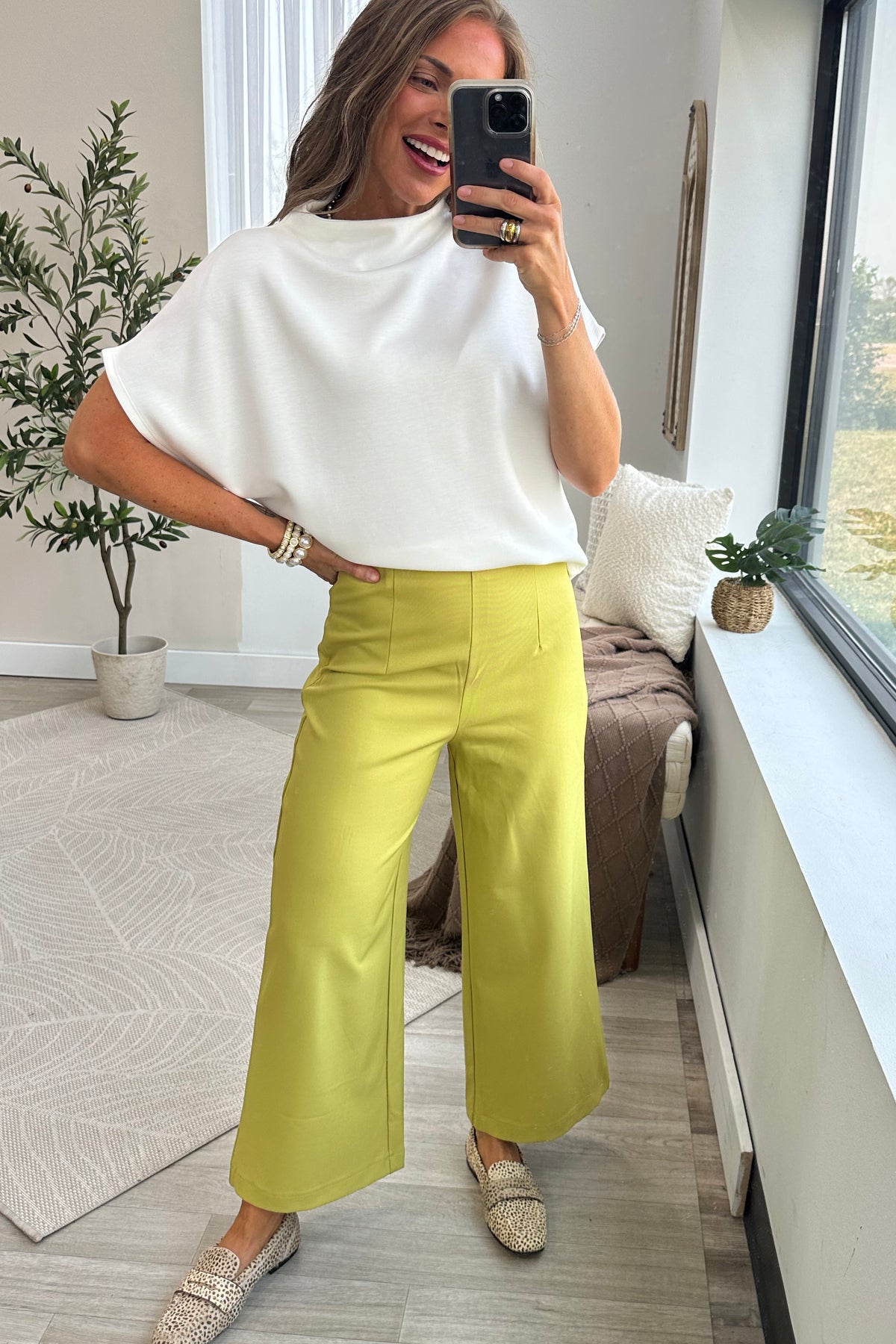 Lime High Waisted Wide Leg Pants