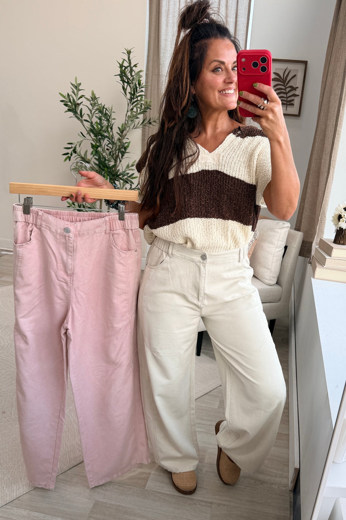 Mineral Washed Elastic Waist Straight Leg Jeans