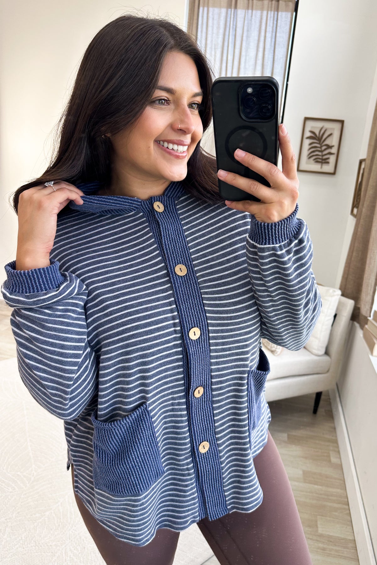 Striped Ribbed Button Down Knit Shacket