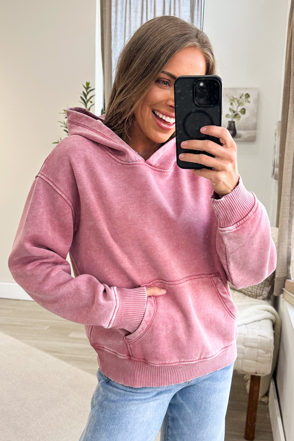 Fleece Acid Wash Kangaroo Pocket Hoodie