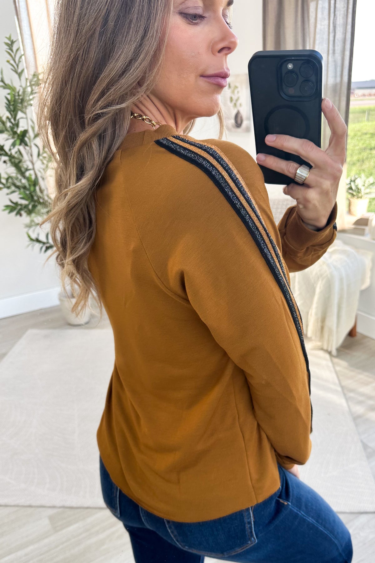 Cinnamon Long Sleeve Stripes Detail Knit Top