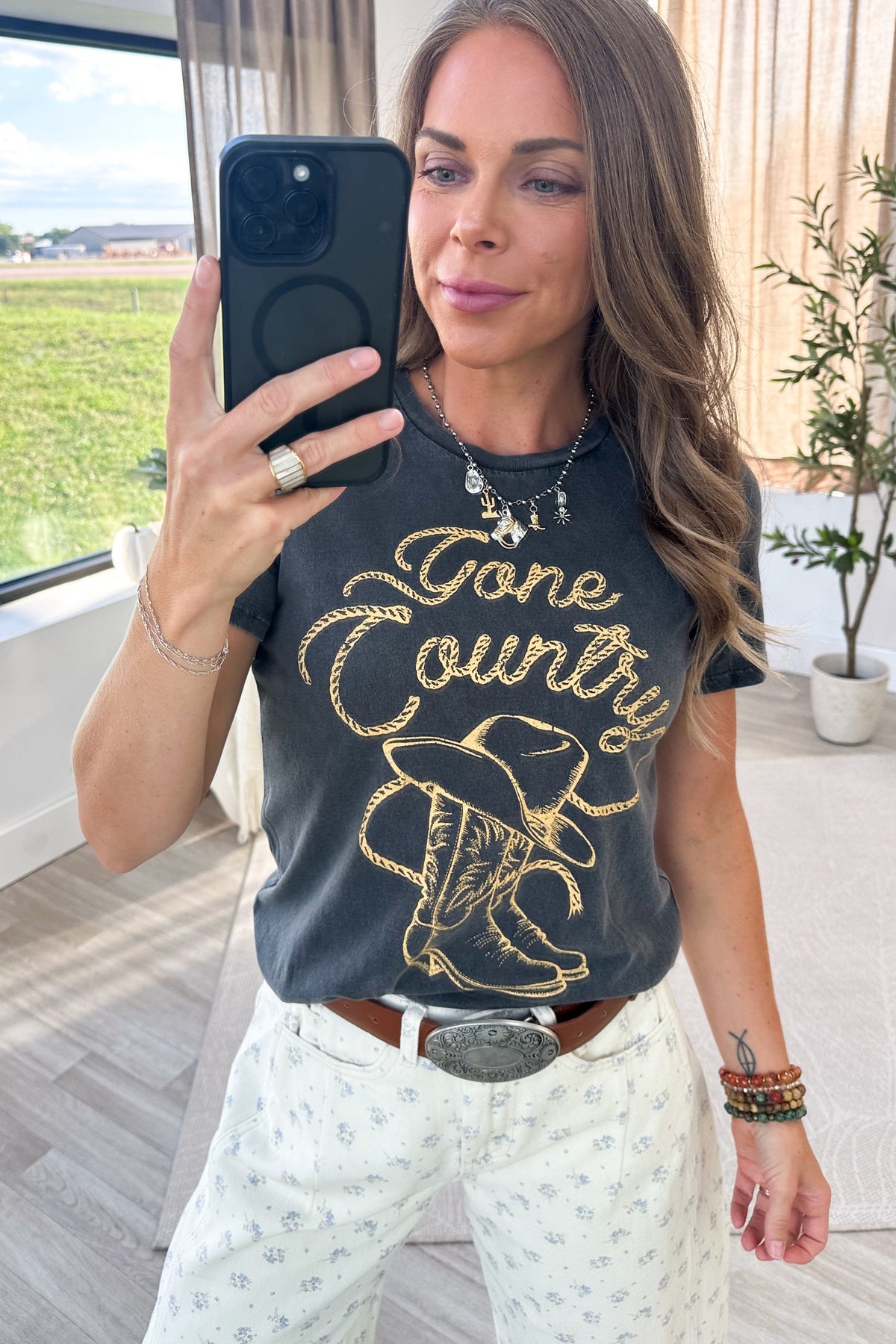 Black Mineral Washed Gone Country Knit Tee