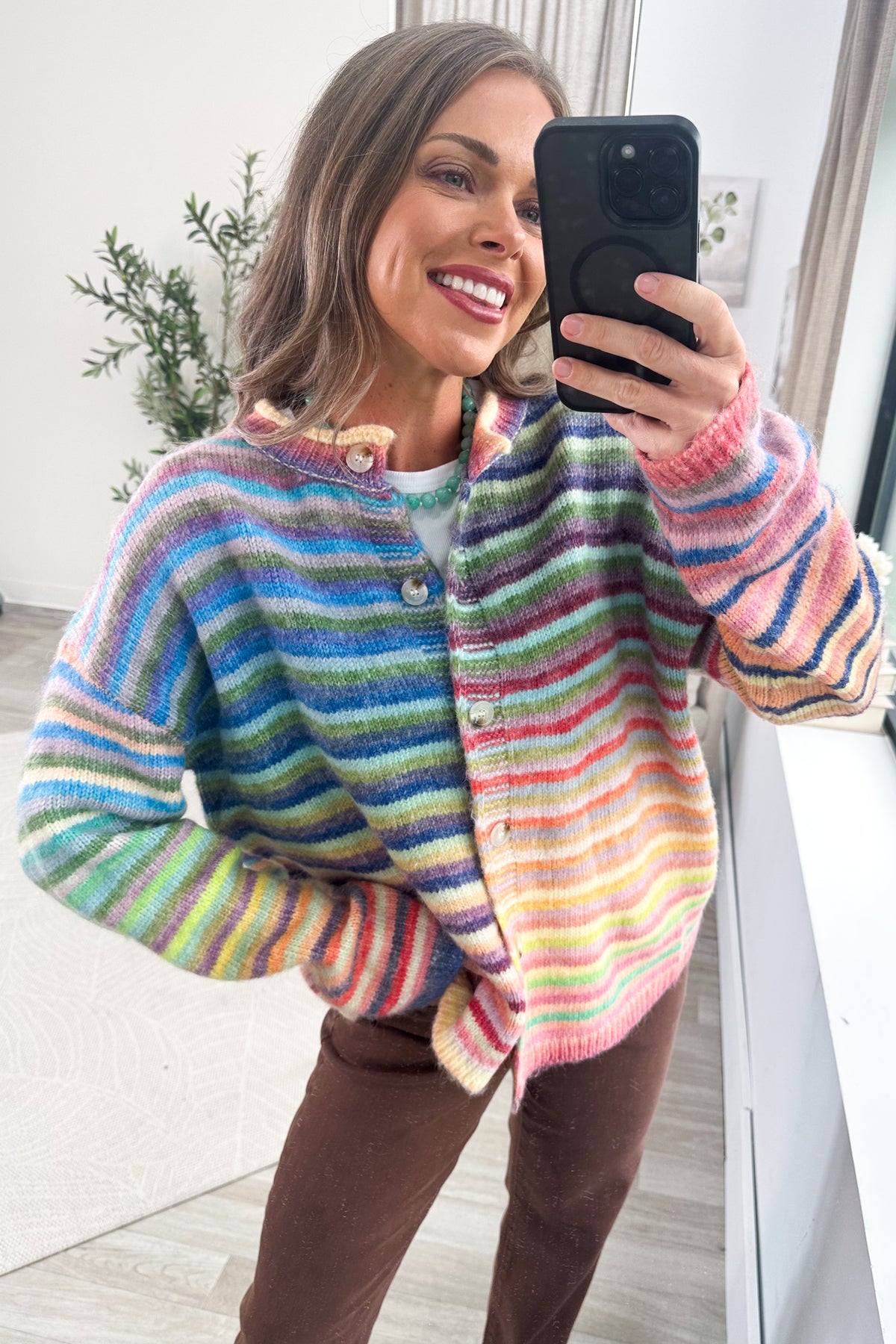 Rainbow Button Up Knit Cardigan Sweater