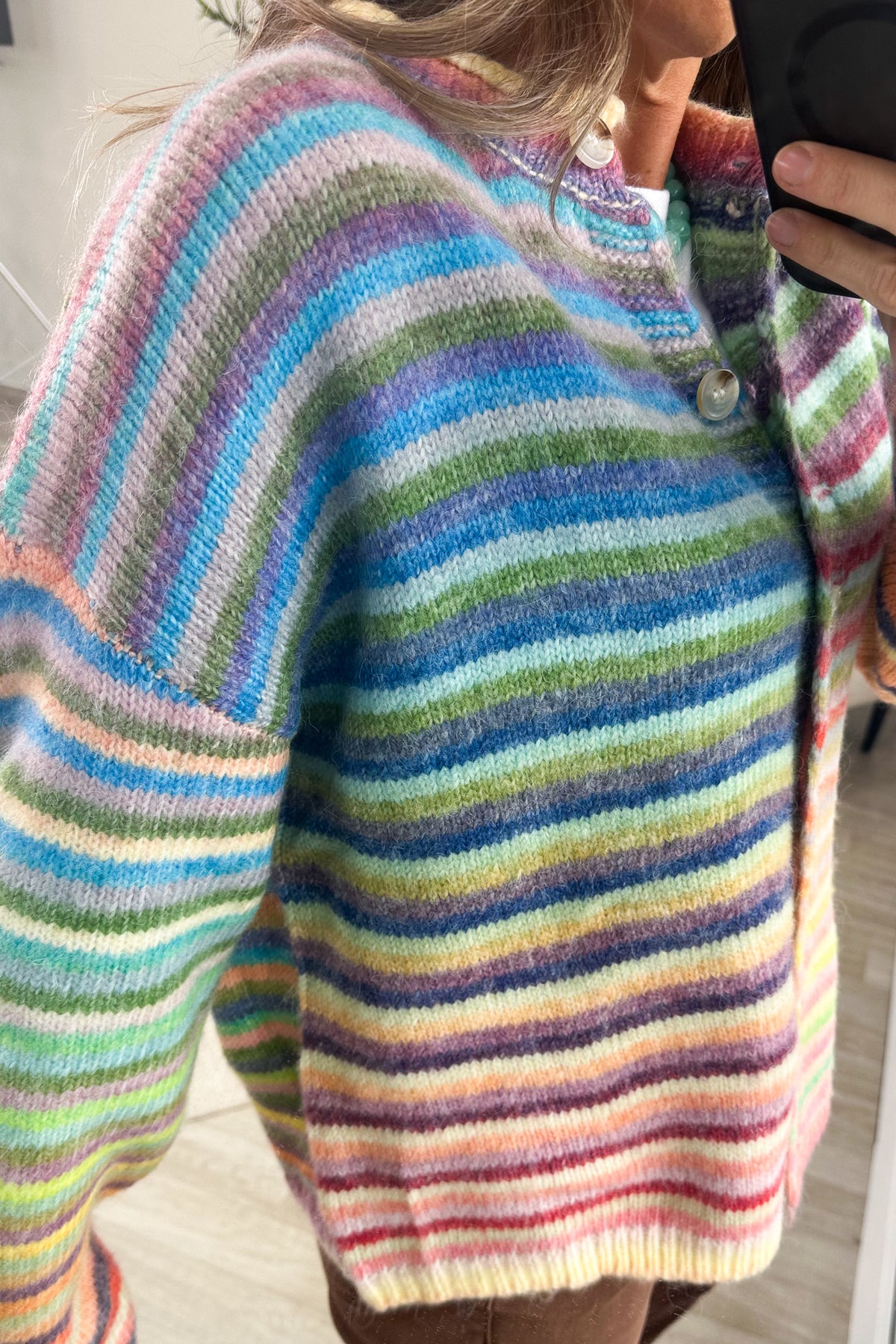 Rainbow Button Up Knit Cardigan Sweater