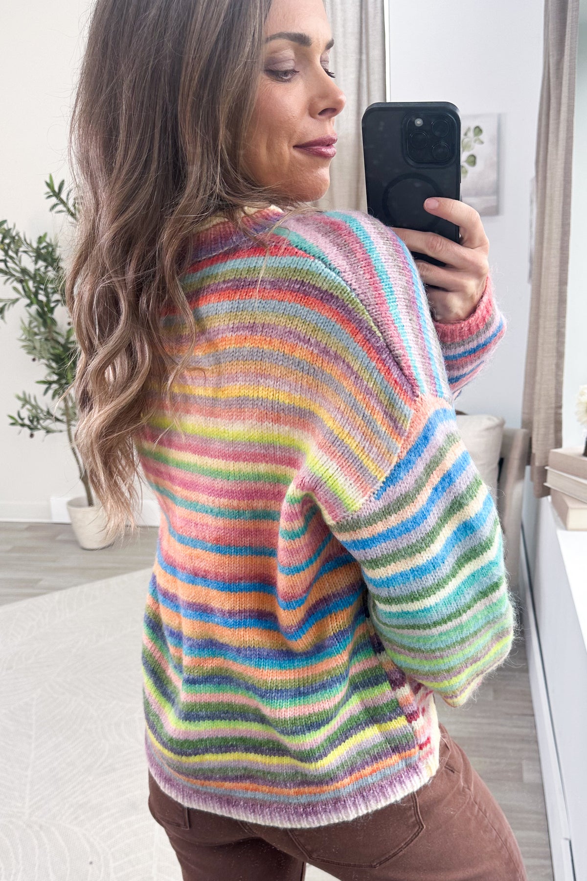 Rainbow Button Up Knit Cardigan Sweater
