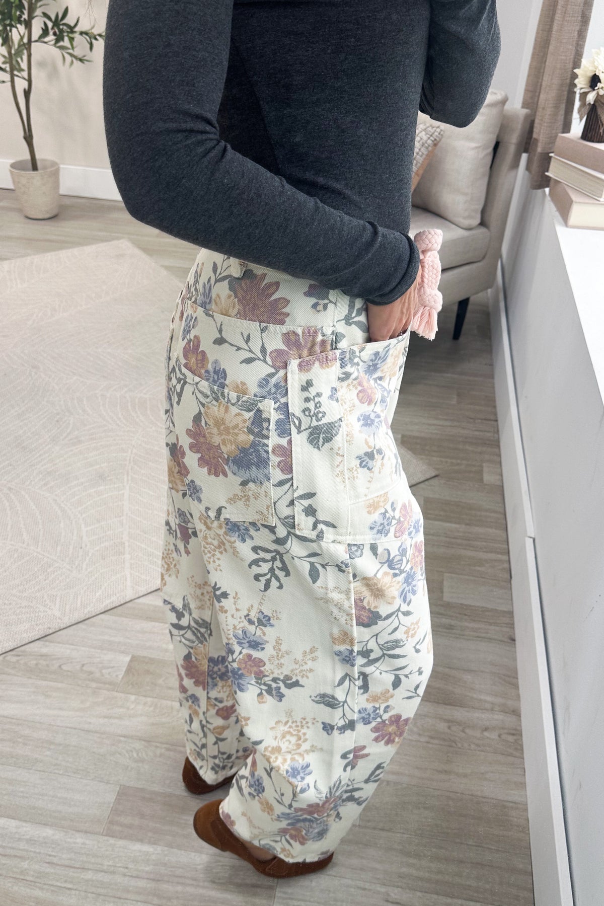 Vintage Washed Floral Cotton Drawstring Pants