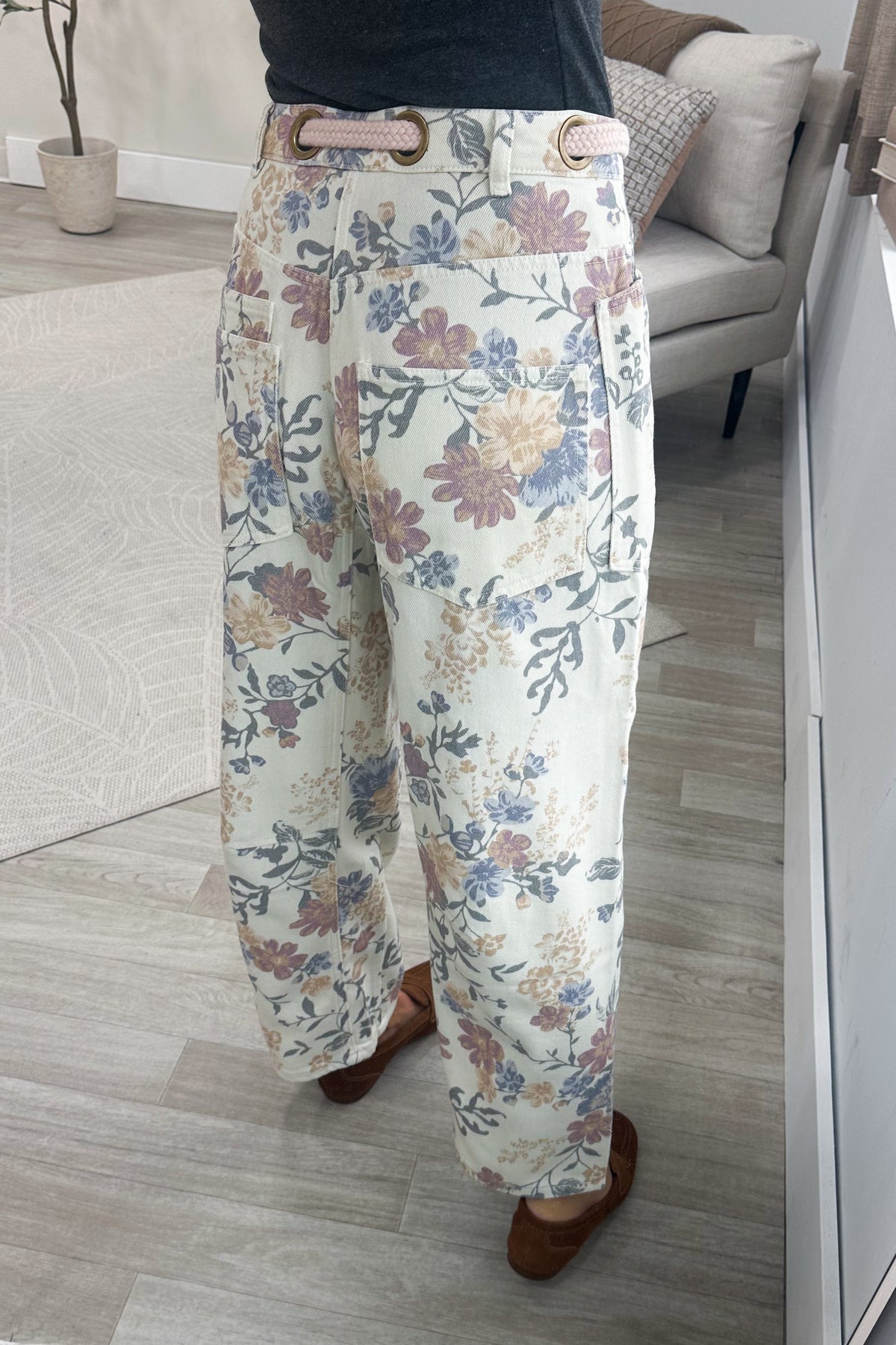 Vintage Washed Floral Cotton Drawstring Pants